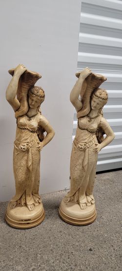 2 Vintage Marwal Classical Greek Figures Chalkware - Lady with flower?