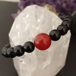 New, Beautiful Carnelian And Black Onyx Stone Bracelet. Men And Women Size Available. Jewelry Bag And Meaning Included.