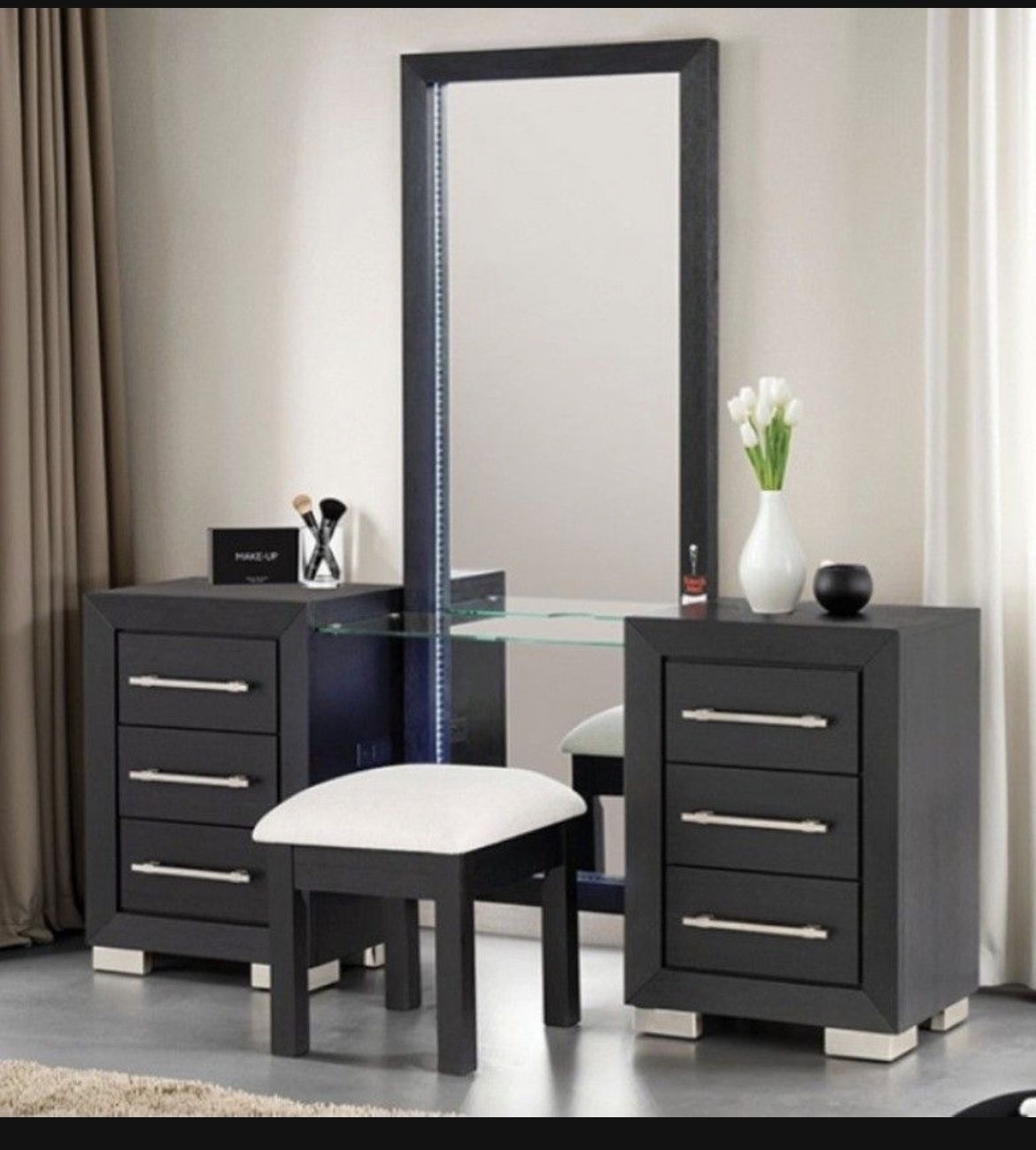 Brand New Upscale Dark Elegant Long Vanity Mirror Set
