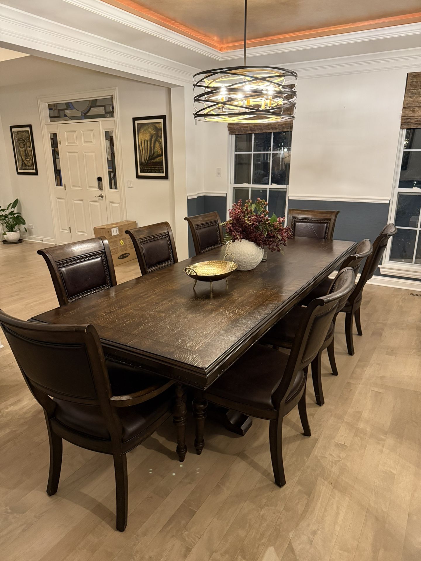 Large Solid Wood Dining Table + 8 Chairs – Seats 8–10