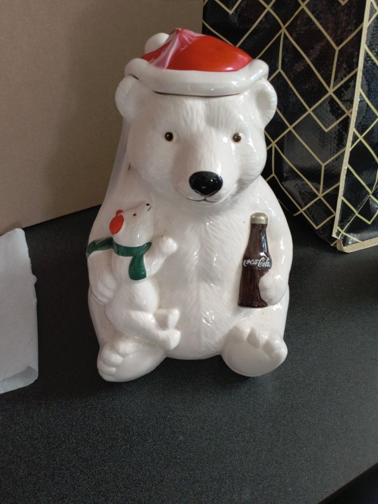 Vintage Ceramic Coca Cola Polar Bear Cookie Jar