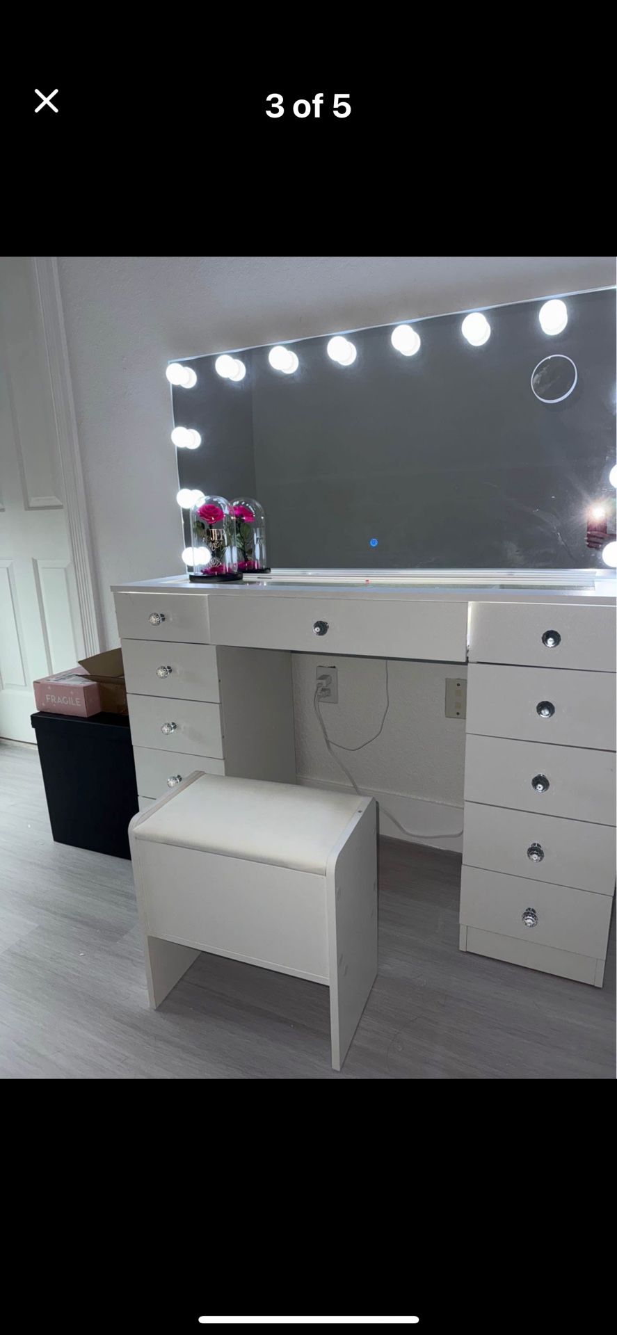 Glam Vanities With Mirrors And Chairs Available