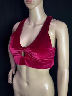 Red Velvet Crop Top with Cutout Detail