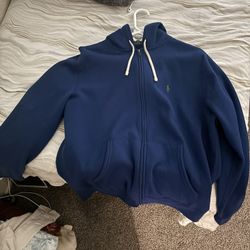 Polo Ralph Lauren Blue Zip Up Hoodie With Green Logo