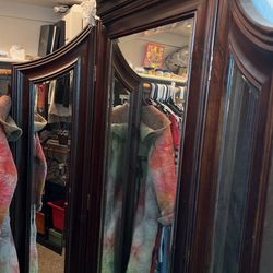 Full Length Three Panel Wood Framed Mirror 