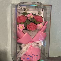 Pink Flower Crochet Bouquet with Lights