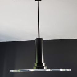 Signed Fredrick Ramond Modern Graphite Black Metal &Etched Lucite Pendant Spotlight Chandelier 