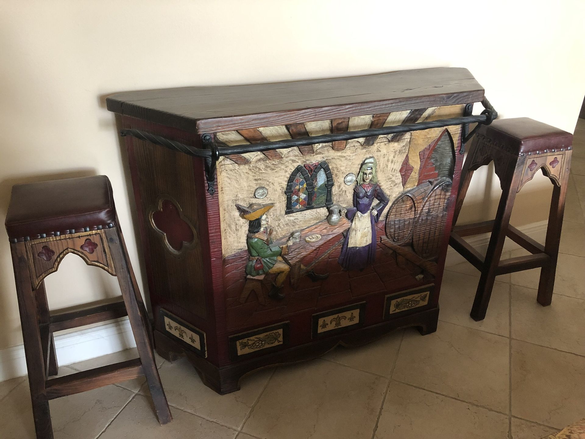 Vintage home bar w/stools