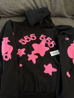Sp5der Beluga Angel Number Hoodie Black Pink 555 - XL- Authentic