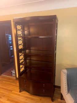 Dark Cherry Wood Bookcase with Drawers