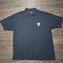 Vtg Ferrari Collard Polo Shirt Mens Size XL Solid Black Race Car Embroidered