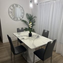 Modern Faux Marble Dining Table And Chairs