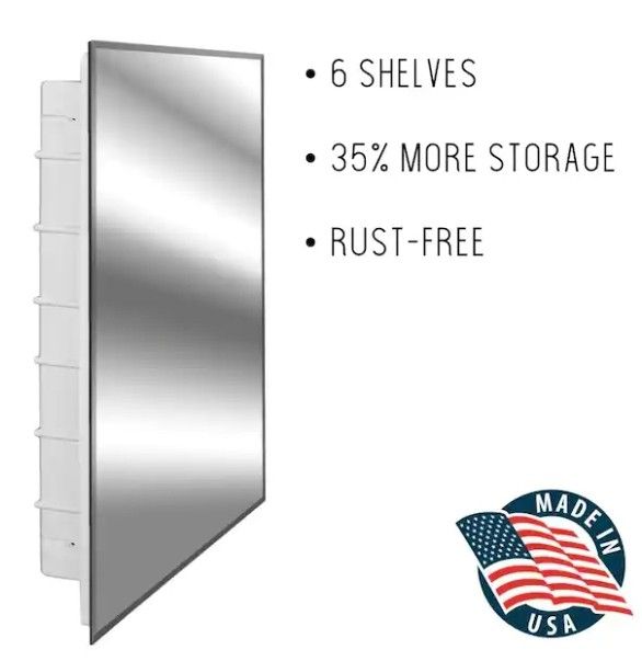 Nunki 16 in. x 26 in. x 3-1/2 in. Frameless Recessed 1-Door Medicine Cabinet with 6-Shelves and Beveled Edge Mirror Nunki 16 in. x 26 in. x 3-1/2 in. Frameless Recessed 1-Door Medicine Cabinet with 6-Shelves and Beveled Edge Mirror