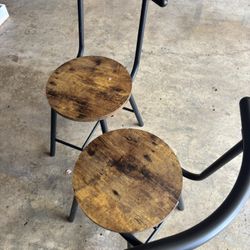 Old Modern Wood Metal Stools
