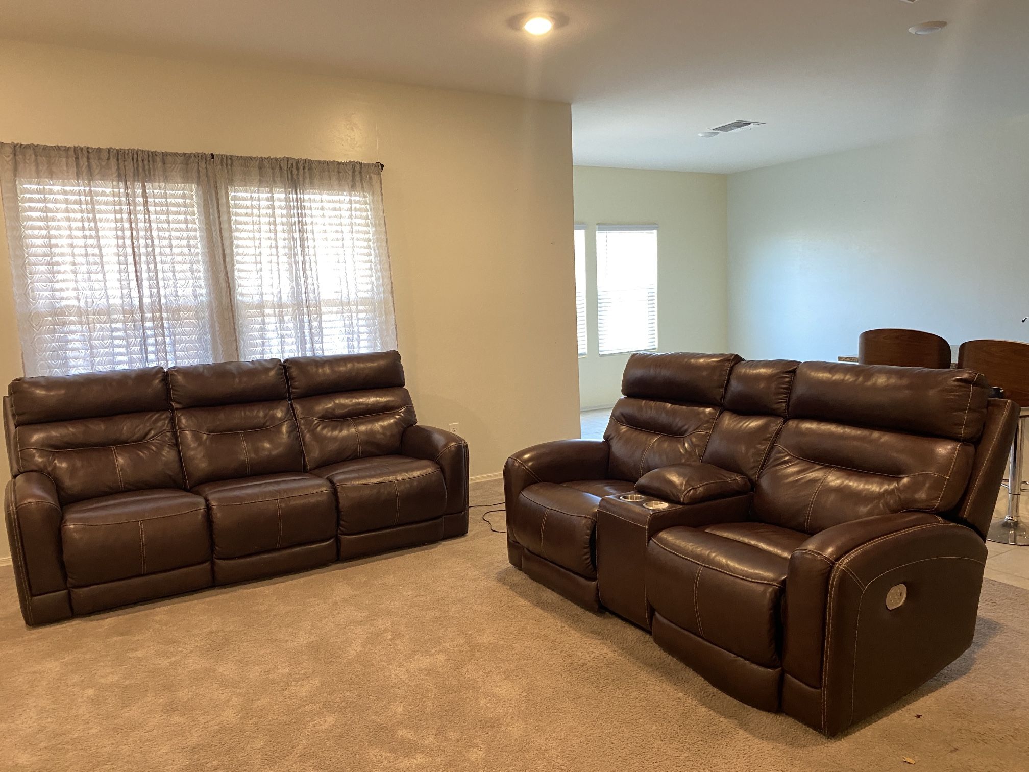 Dual Power Leather Reclining Sofa and Loveseat w/ Power Lumbar