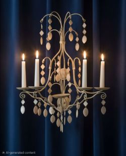 Mid Century wall candle sconce cream-colored metal frame, abalone shell 20.5"