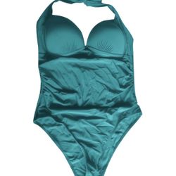 B Women's 2023 Summer Erotic One-Piece Solid Color Sleeveless Hanging Neck Lace-Up Bikini Swimsuit