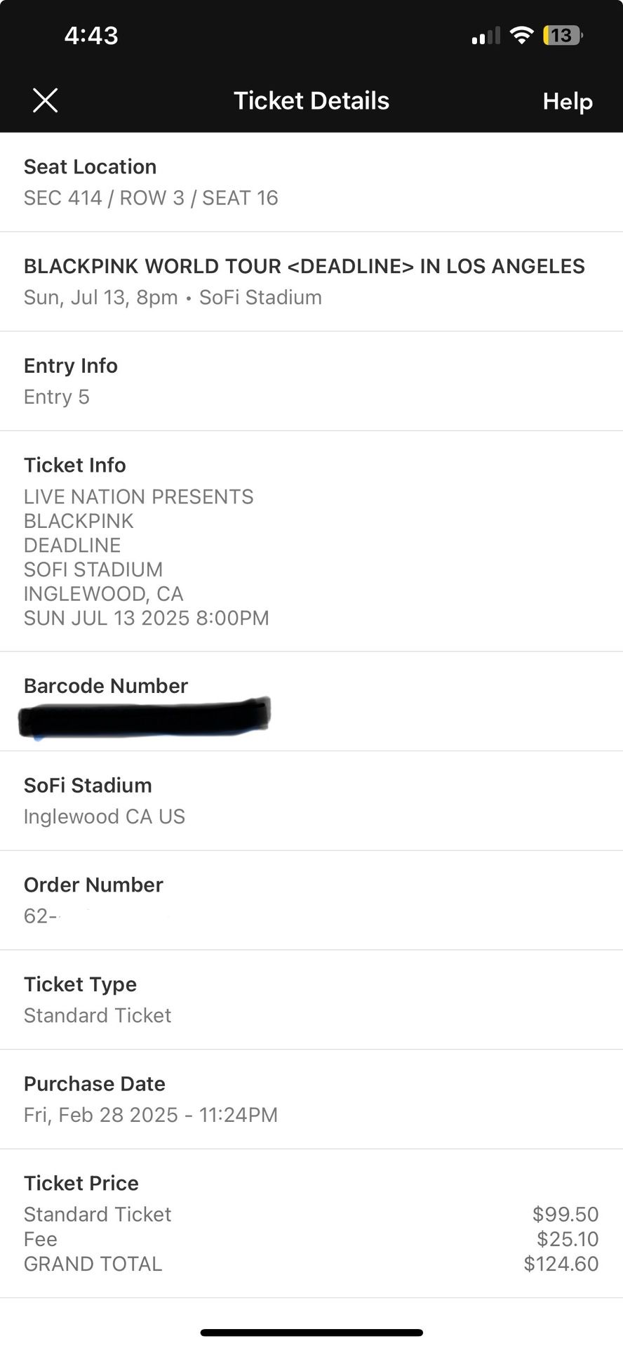 Black Pink Concert Tickets (07/13)