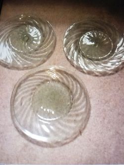 3 handblown light green plates