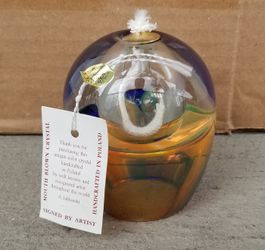 Signed Adam Jablonski 24% Lead Crystal Oil Lamp/Paperweight W/ TAGS