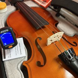 Nice 3/4 Size Violin with New Bow, Digital Tuner, Shoulder Rest, Extra Strings $120 Firm