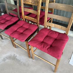 🎄 🎅🏼 Christmas Sale! Red chair cushions and very rare vintage rustic wood chairs. Modern Farmhouse, Rustic, Country, Vintage, Antique. 