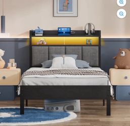 Z-hom Storage Metal Platform Bed Frames with LED Light, Twin
