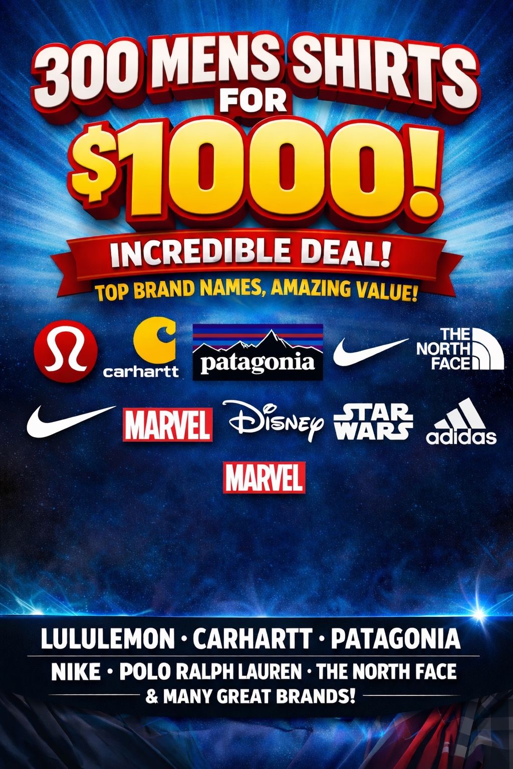 300 MENS SHIRTS FOR $1000!