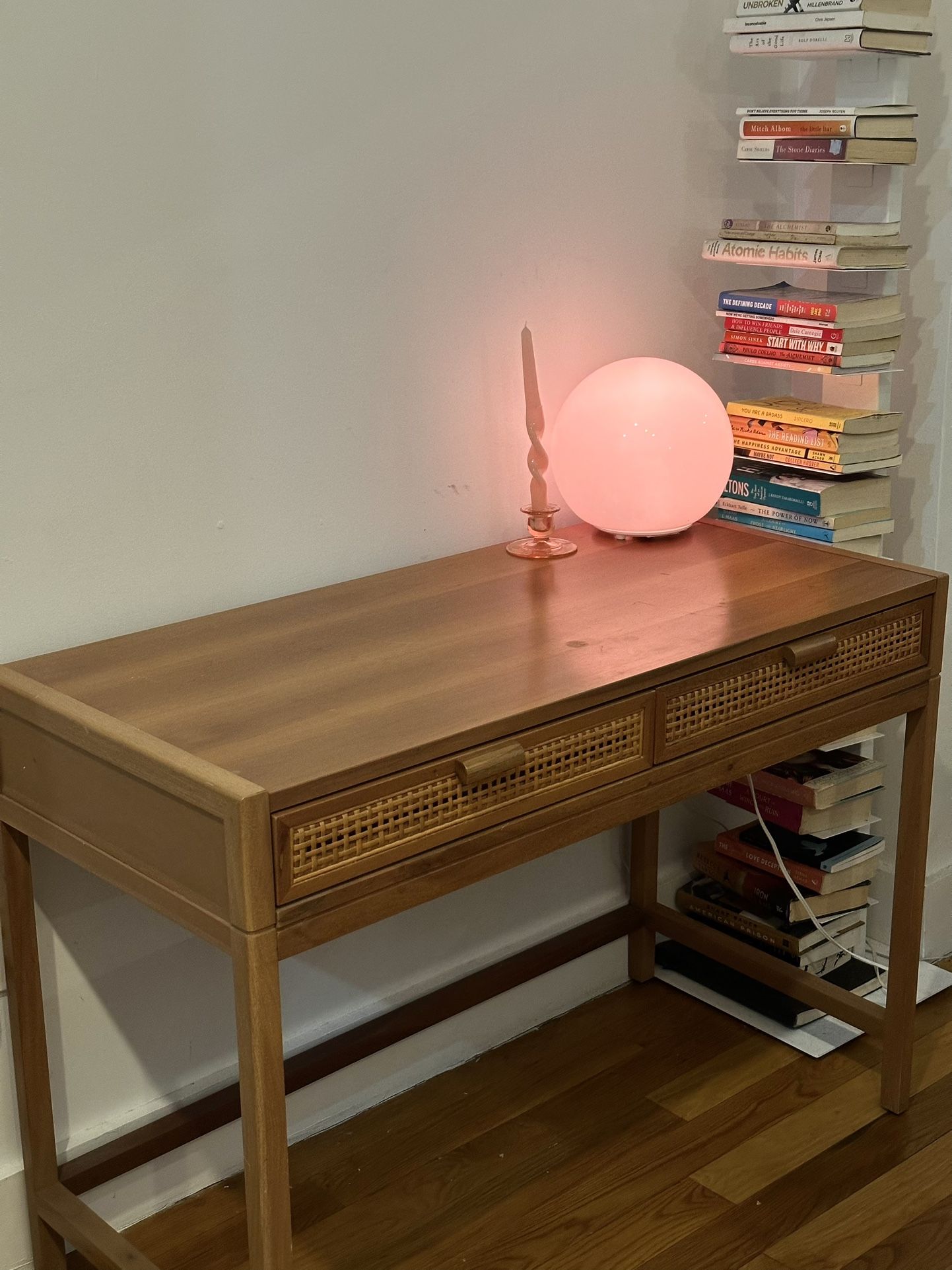 Wooden Desk With Rattan Drawers