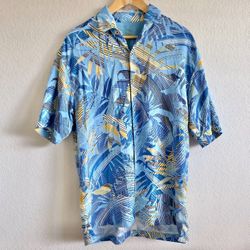 TOMMY BAHAMA Vintage 90s Silk Blue Hawaiian Short Sleeve Collar Shirt Mens Large