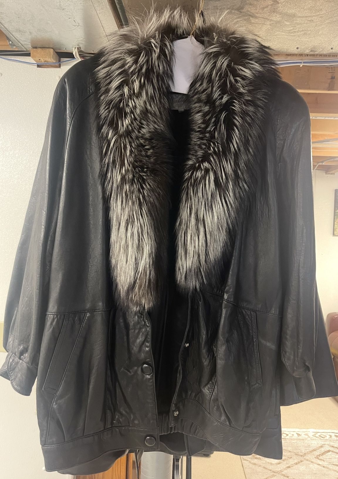 Evan Arpelli NY Ladies Leather Parka With Fox Trim - M