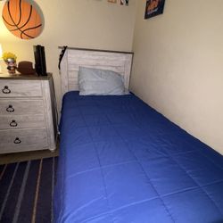 Twin Bed Fram With Box Spring, Matress And Night Stand. 