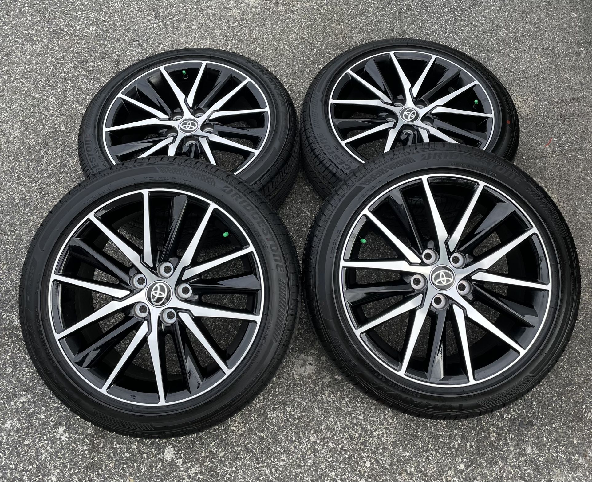 New 2023 18” Toyota Camry Wheels Rims Bridgestone Tires Polished Black 235/45/18 OEM 5x114.3