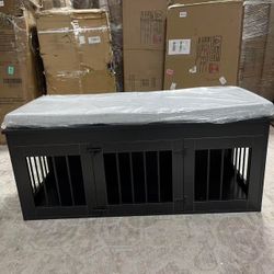 Dog Crate Furniture for Small Medium Dogs, Large 47.2" Wooden Dog Kennel, End of Bed Bench Ottoman with Cushion, Indoor Furniture Style Dog Crate Hous