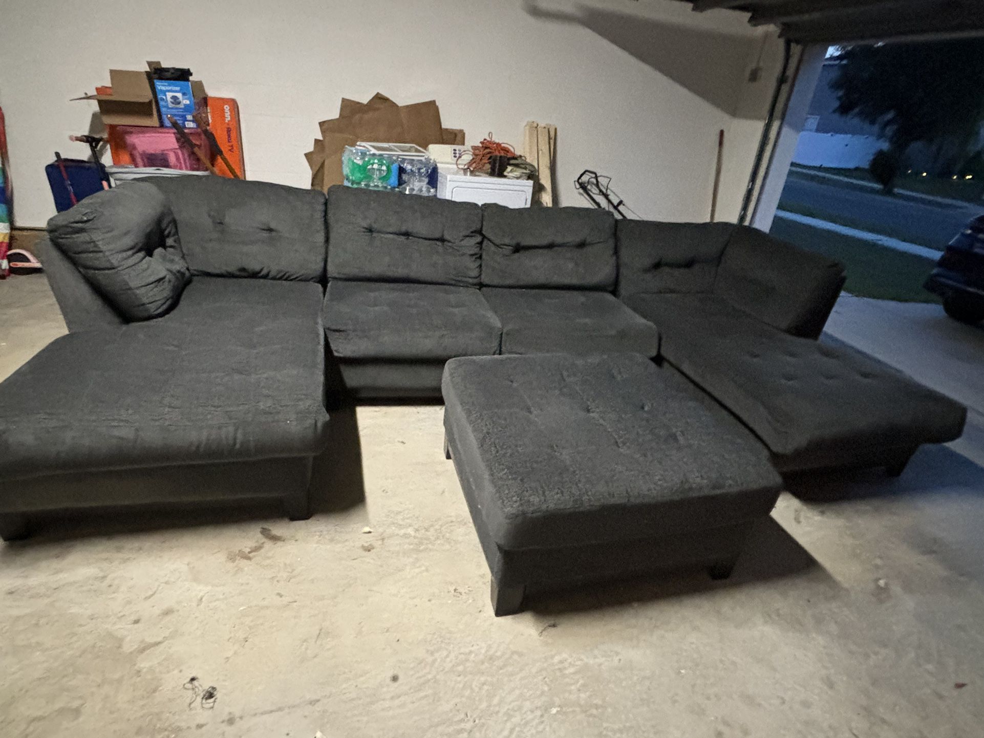 Dark Grey Sectional With Ottoman 