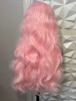 Pink Curly Lace Front Wig 24 Inch Hand-Tied Heat-Safe Hair Blend