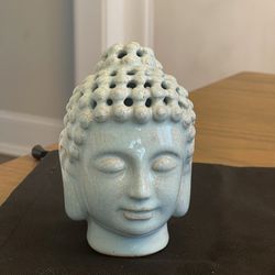 Ceramic Buddha Head Statue Figurine  Potpourri Sachet Holder Blue 