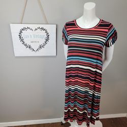 Motherhood Maternity Striped Midi Dress Casual Summer Short Sleeve Dress Size M