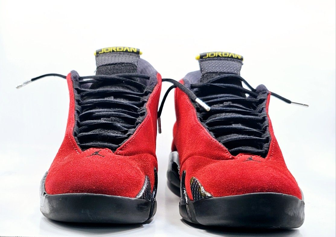 Men 10.5 - Air Jordan 14 Retro Ferrari Red Black Silver Suede (654459-670) W/box