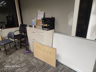 White Board,  Hon 3 Drawer Lateral File,Mead Cork Bulletin
Board, 