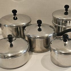  5 Vtg Farberware Stainless Steel Pots 