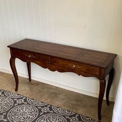 Henredon Country French Solid Oak 2 Drawer Console Sofa Table