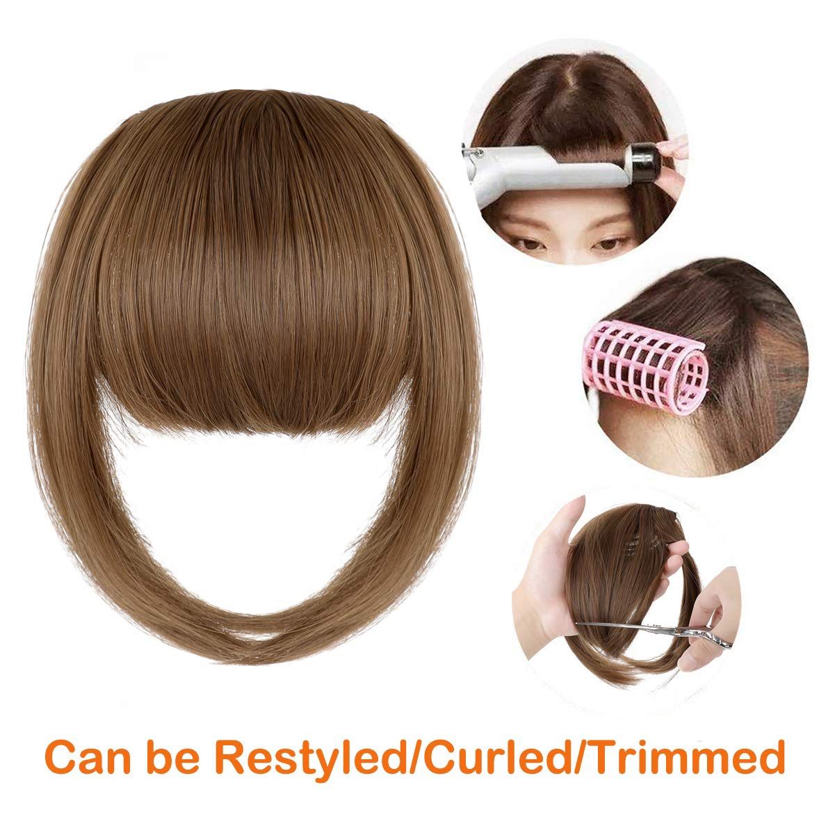 Bangs Hair Clip Extension French Bang Clip in Thick Natural Full Front Neat Bangs Straight Fringe Bang with Temples One Piece Hairpiece (Ash Blonde-2)