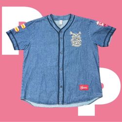 Supreme Patches Denim Baseball Jersey (X-Large)