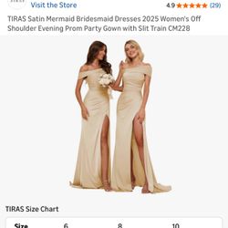 TIRAS Satin Mermaid Bridesmaid Dresses 2025 Women's Off Shoulder Evening Prom Party Gown with Slit Train 