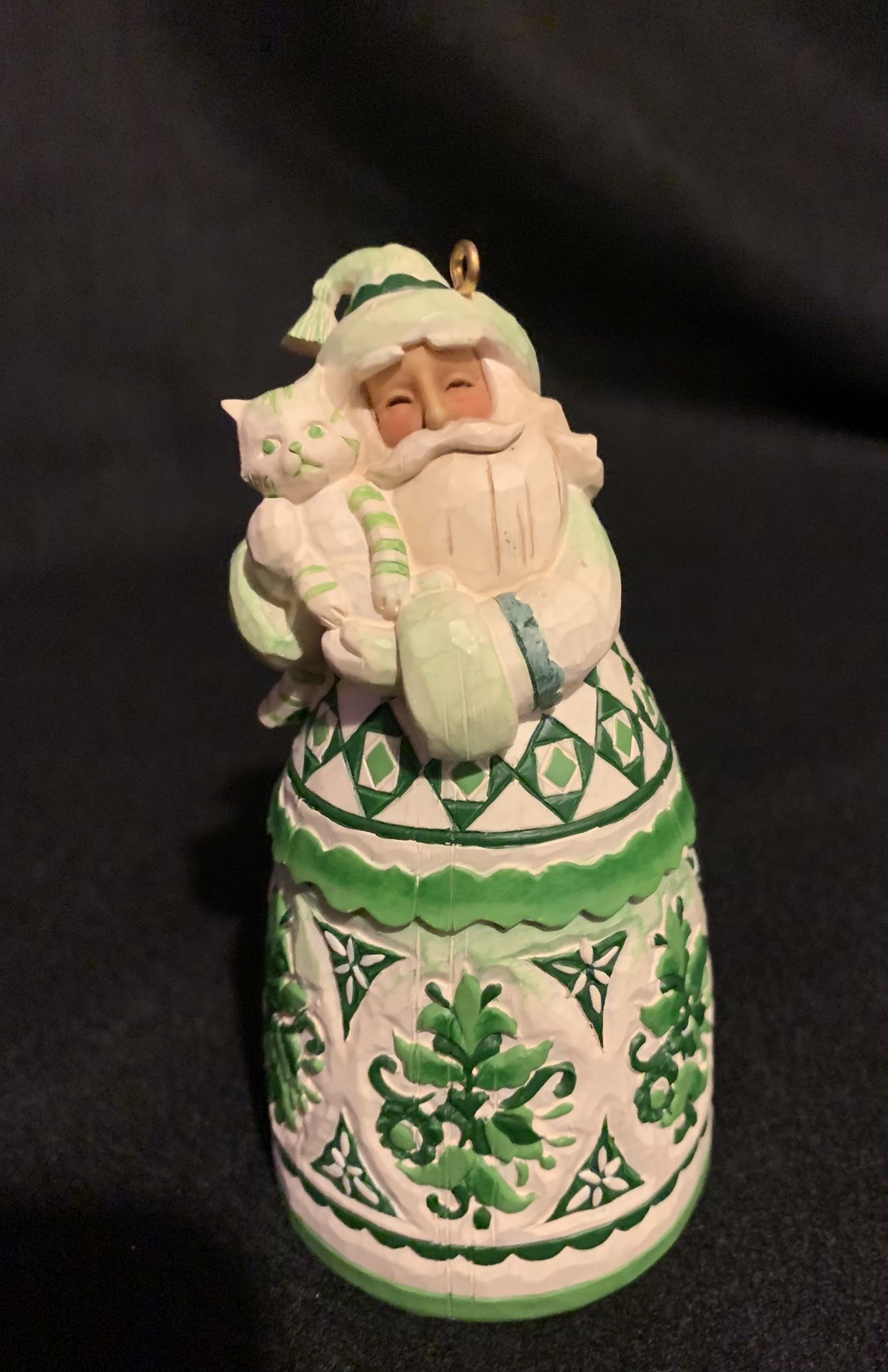 Vintage Jim Shore Christmas Tree Ornament Hardwood Creek Santa Green Bell