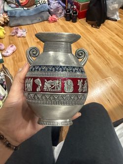 Egyptian Decorative Urn Vase with Hieroglyphic Relief