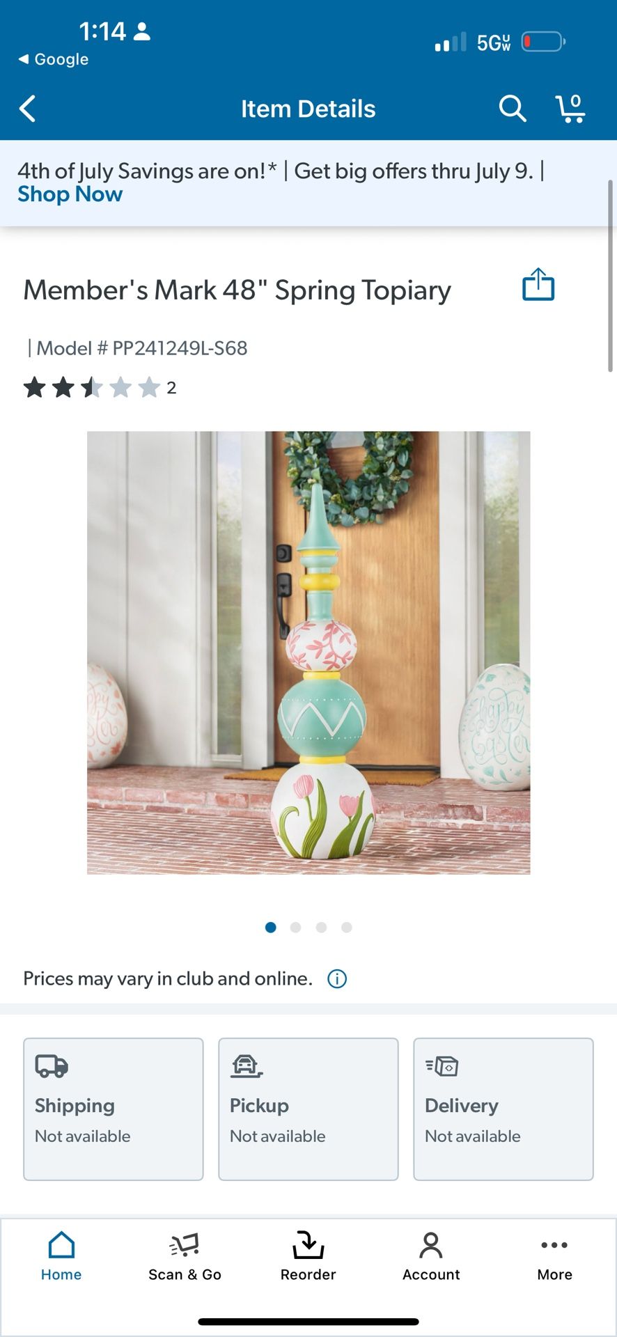 Member's Mark 48" Spring Topiary