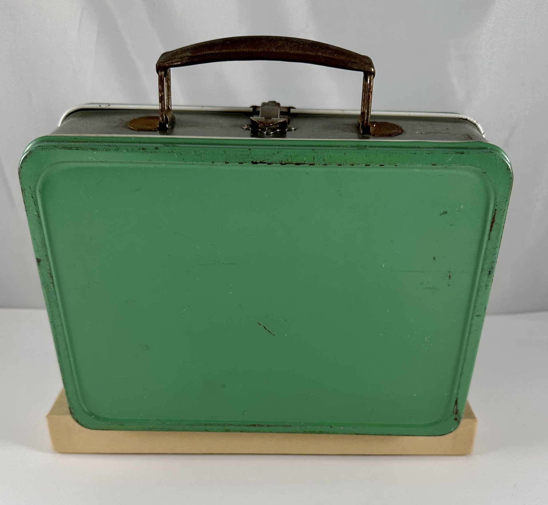 1940's Vintage Jade Green and Smoky Gray Tin Lunch Box, School Lunch Box, Green and Gray Box, Tin Storage Box, Collector Lunch Box