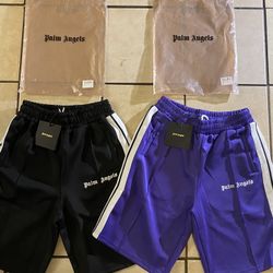 Palm Angels Logo Print Track Shorts Black & Purple